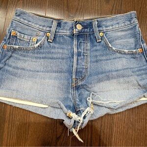 Levi's 501 Denim Cutoff Shorts Like New 25W Light Blue Distressed